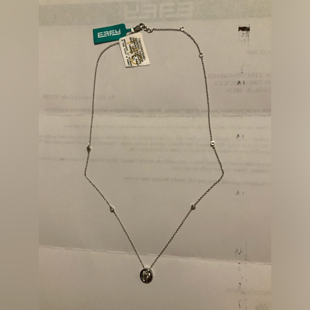 EFFY 14K White Gold Round Bezel Cut Diamond Pendant NWT